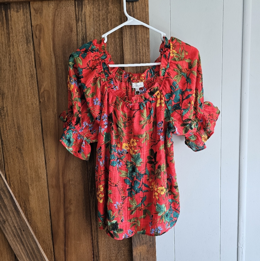 Chenault Red Floral Blouse